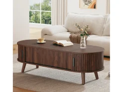 Clearance ModernLuxe Mesa de centro ajustável em altura 120x50x39,5 cm - 2 portas - Armazenamento oculto - Pés de madeira maciça - Marrom Castanho