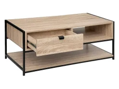 5five Mesa de Centro Aliaj 1 Gaveta Aço Industrial Preto/Carvalho Claro 100x50 cm^ Mesa De Centro