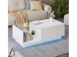 ModernLuxe Mesa de centro alto brilho - altura ajustável - com armazenamento + prateleiras -^ Mesa De Centro