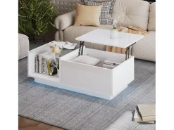 ModernLuxe Mesa de centro alto brilho - altura ajustável - com armazenamento + prateleiras -^ Mesa De Centro