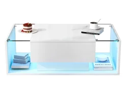 ModernLuxe Mesa de centro alto brilho 100x50x31 cm - 1 gaveta - com iluminação LED - Vidro temperado -^ Mesa De Centro
