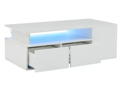 ModernLuxe Mesa de centro alto brilho 100×50×35 cm - com iluminação LED - 2 gavetas - 3 compartimentos -^ Mesa De Centro