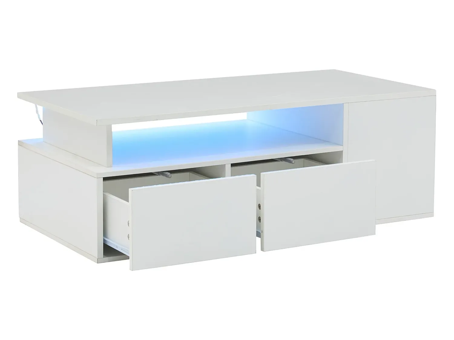 ModernLuxe Mesa de centro alto brilho 100×50×35 cm - com iluminação LED - 2 gavetas - 3 compartimentos -^ Mesa De Centro