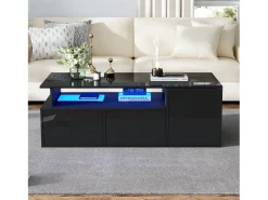 Mesa De Centro|ModernLuxe Mesa de centro alto brilho 100×50×35 cm - com iluminação LED - 2 gavetas - 3 compartimentos - Preto