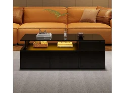 Mesa De Centro|ModernLuxe Mesa de centro alto brilho 100×50×35 cm - com iluminação LED - 2 gavetas - 3 compartimentos - Preto