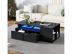 Mesa De Centro|ModernLuxe Mesa de centro alto brilho 100×50×35 cm - com iluminação LED - 2 gavetas - 3 compartimentos - Preto
