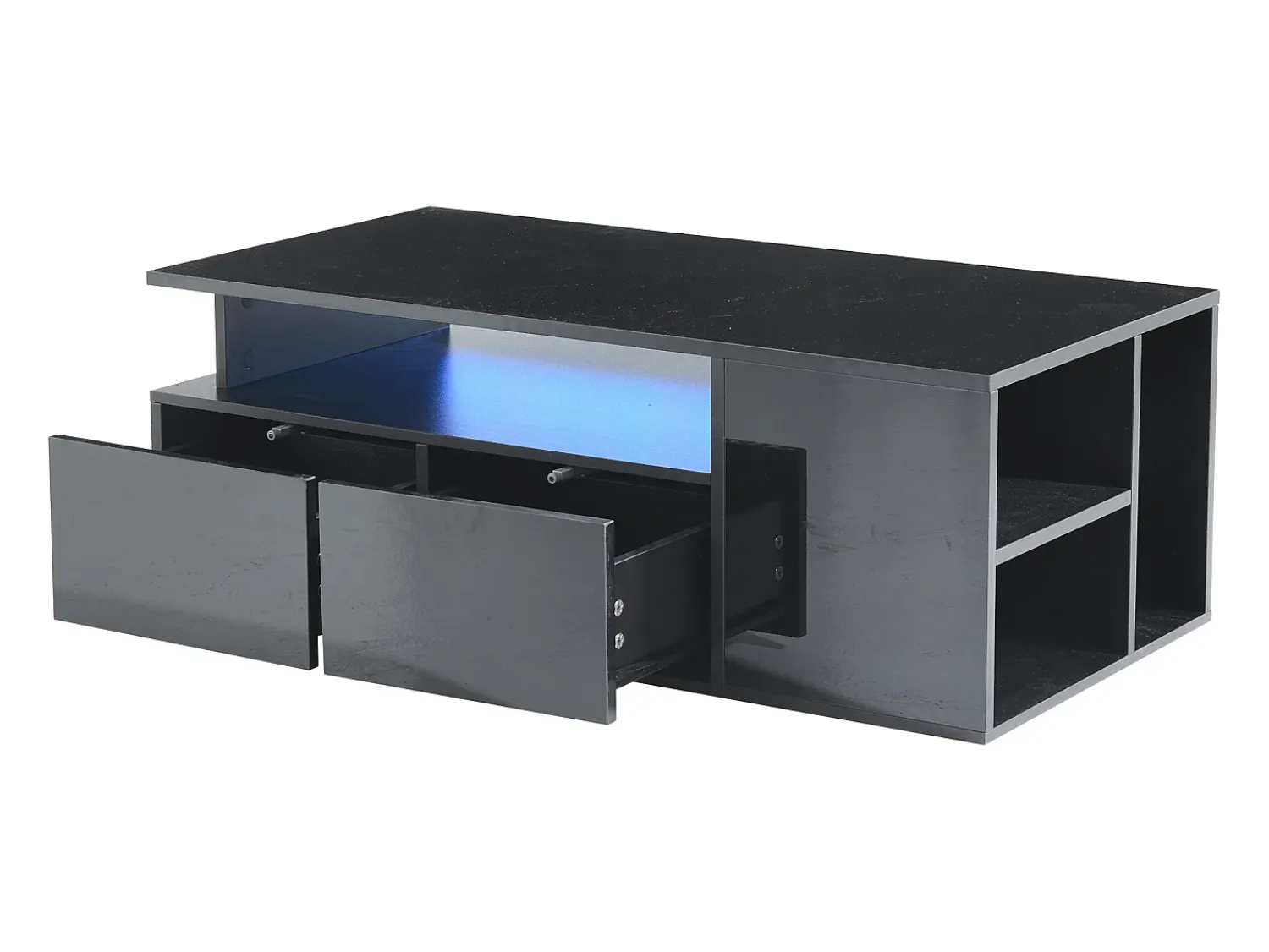 Mesa De Centro|ModernLuxe Mesa de centro alto brilho 100×50×35 cm - com iluminação LED - 2 gavetas - 3 compartimentos - Preto