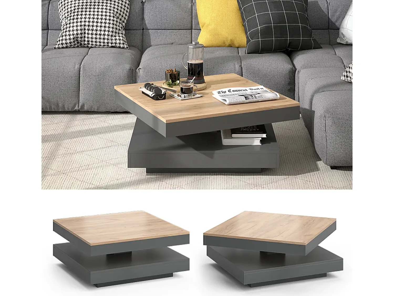 Vicco Mesa de centro antracite 70x70x34 elias^ Mesa De Centro