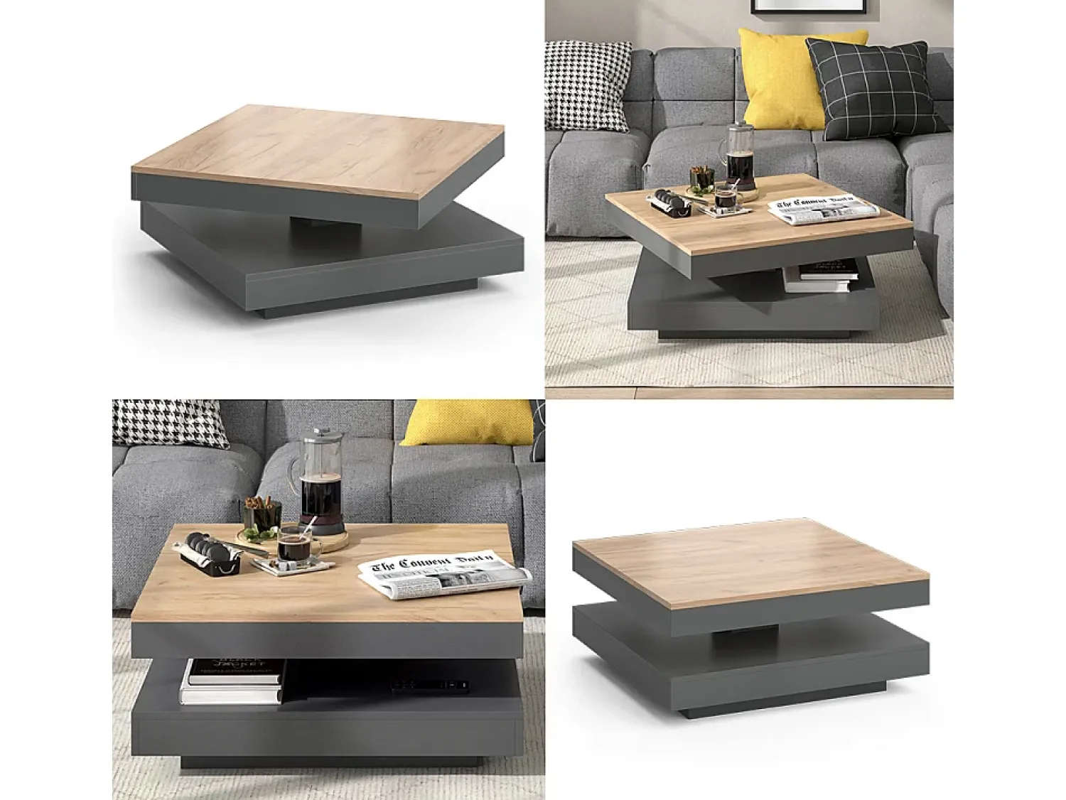 Vicco Mesa de centro antracite 70x70x34 elias^ Mesa De Centro