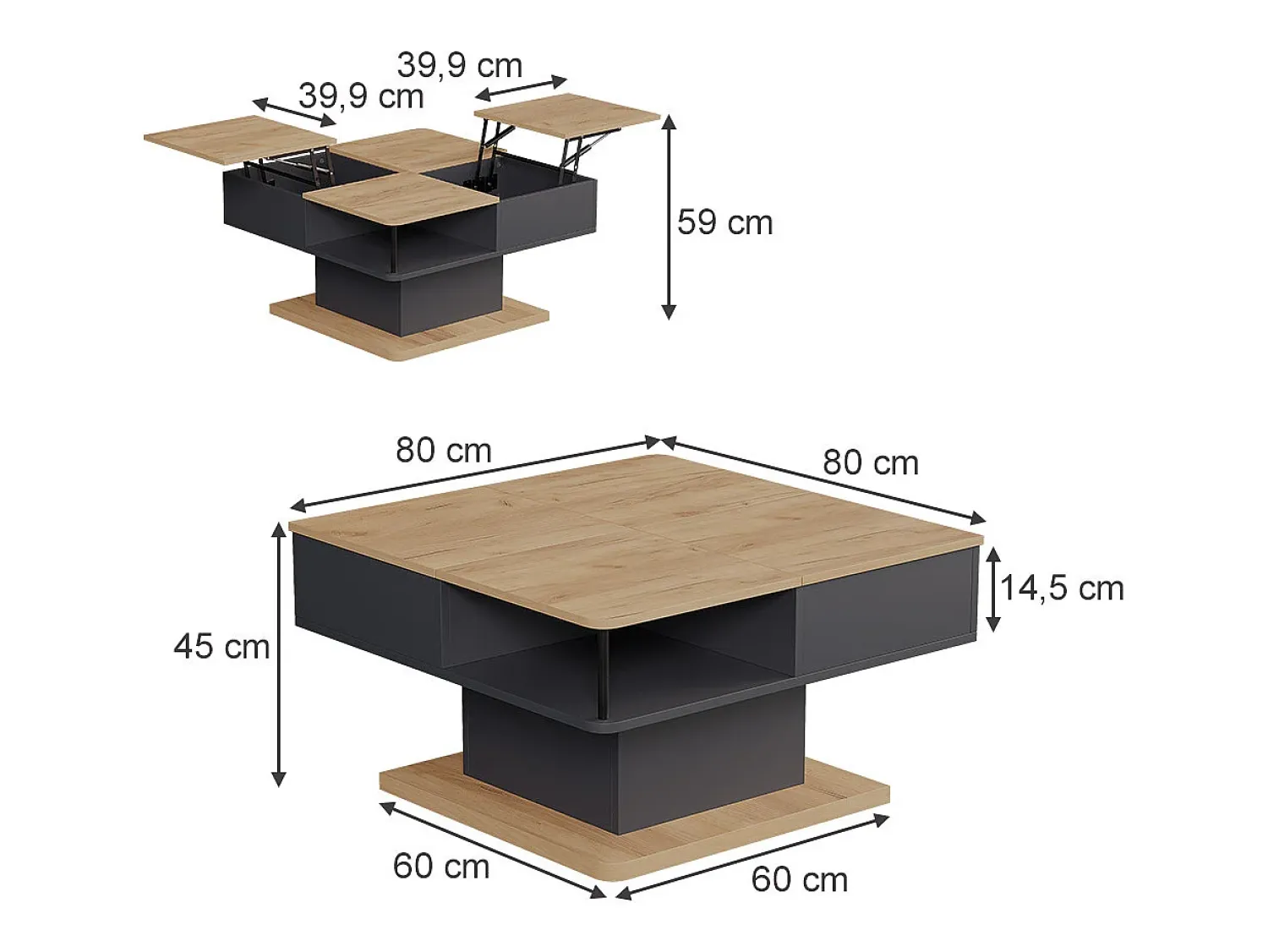 Mesa De Centro|Vicco Mesa de centro antracite 80x45x80 movira Cinza antracite