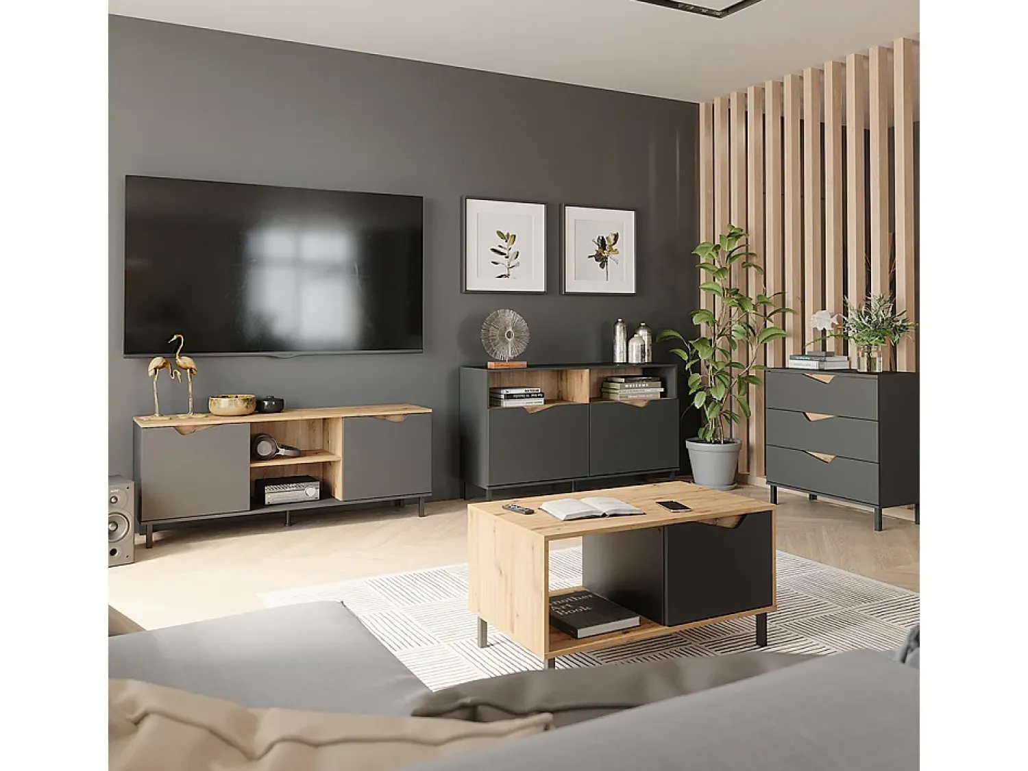 Vicco Mesa de centro antracite/artesanal 90x50x47 marelle^ Mesa De Centro