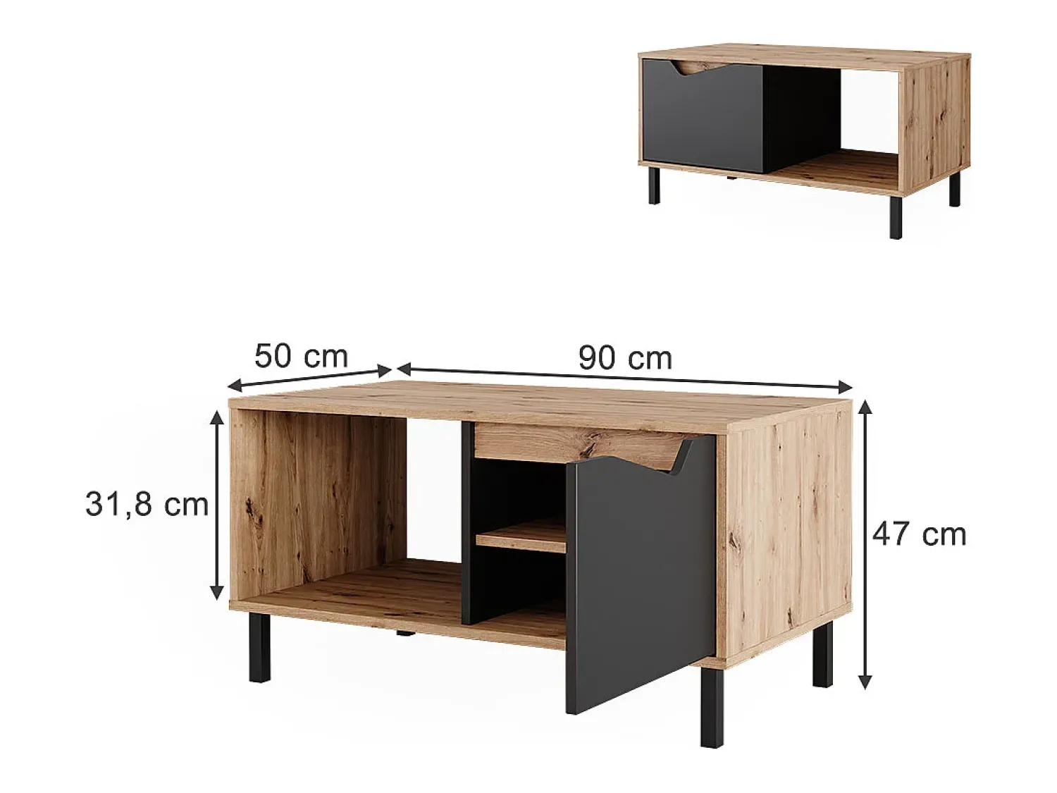 Vicco Mesa de centro antracite/artesanal 90x50x47 marelle^ Mesa De Centro