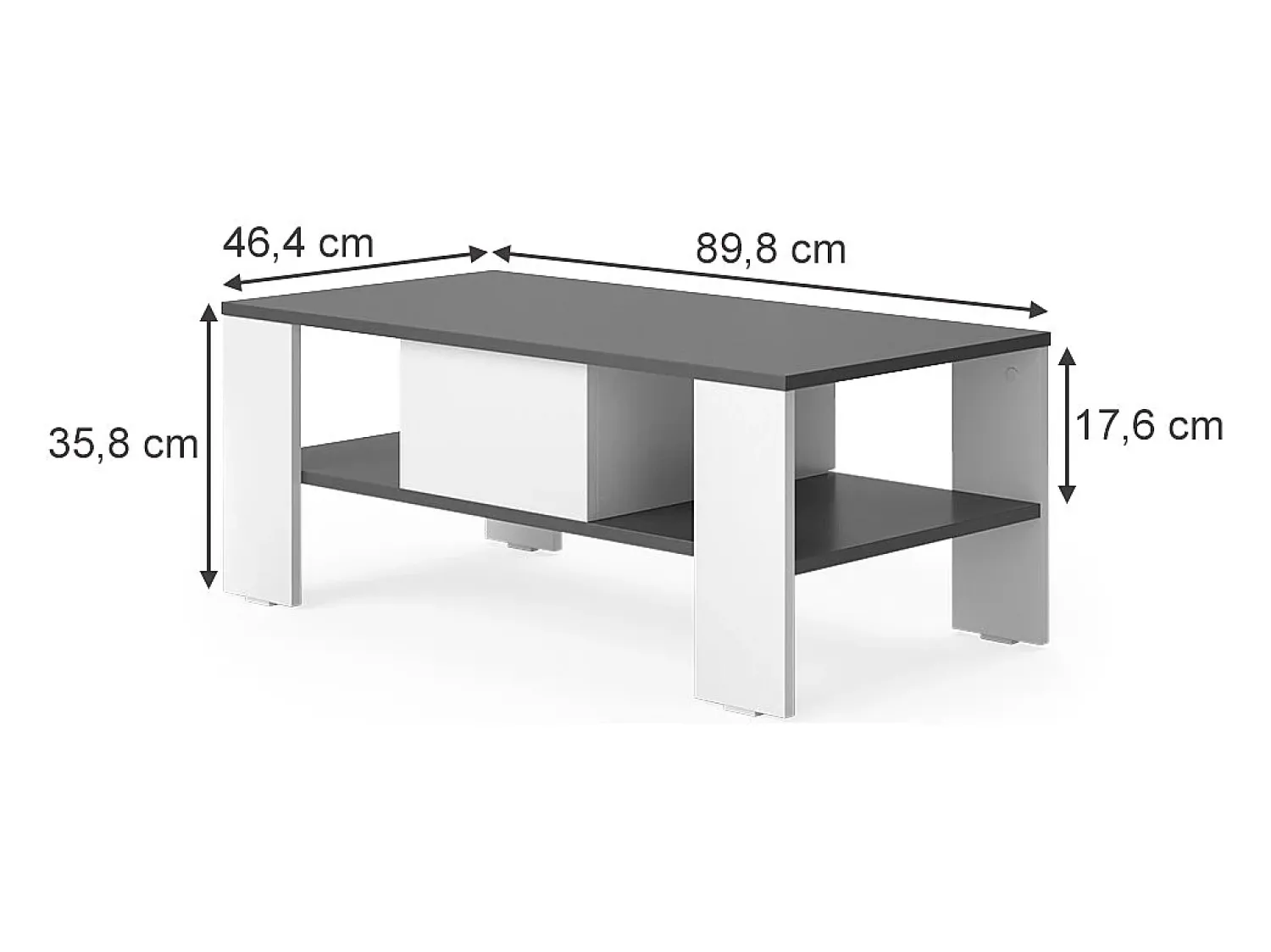 Best Vicco Mesa de centro antracite/branco 89.8x46.4x35.8 wilmut Cinza antracite