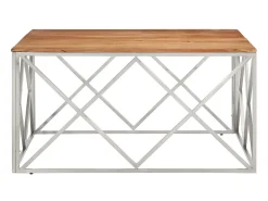 New Mesa de centro aço inoxidável/madeira de acácia maciça PT719328 Prateado