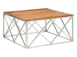 New Mesa de centro aço inoxidável/madeira de acácia maciça PT719328 Prateado