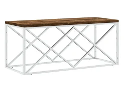 Mesa De Centro| Mesa de centro aço inoxidável e madeira recuperada maciça PT415036 Prateado