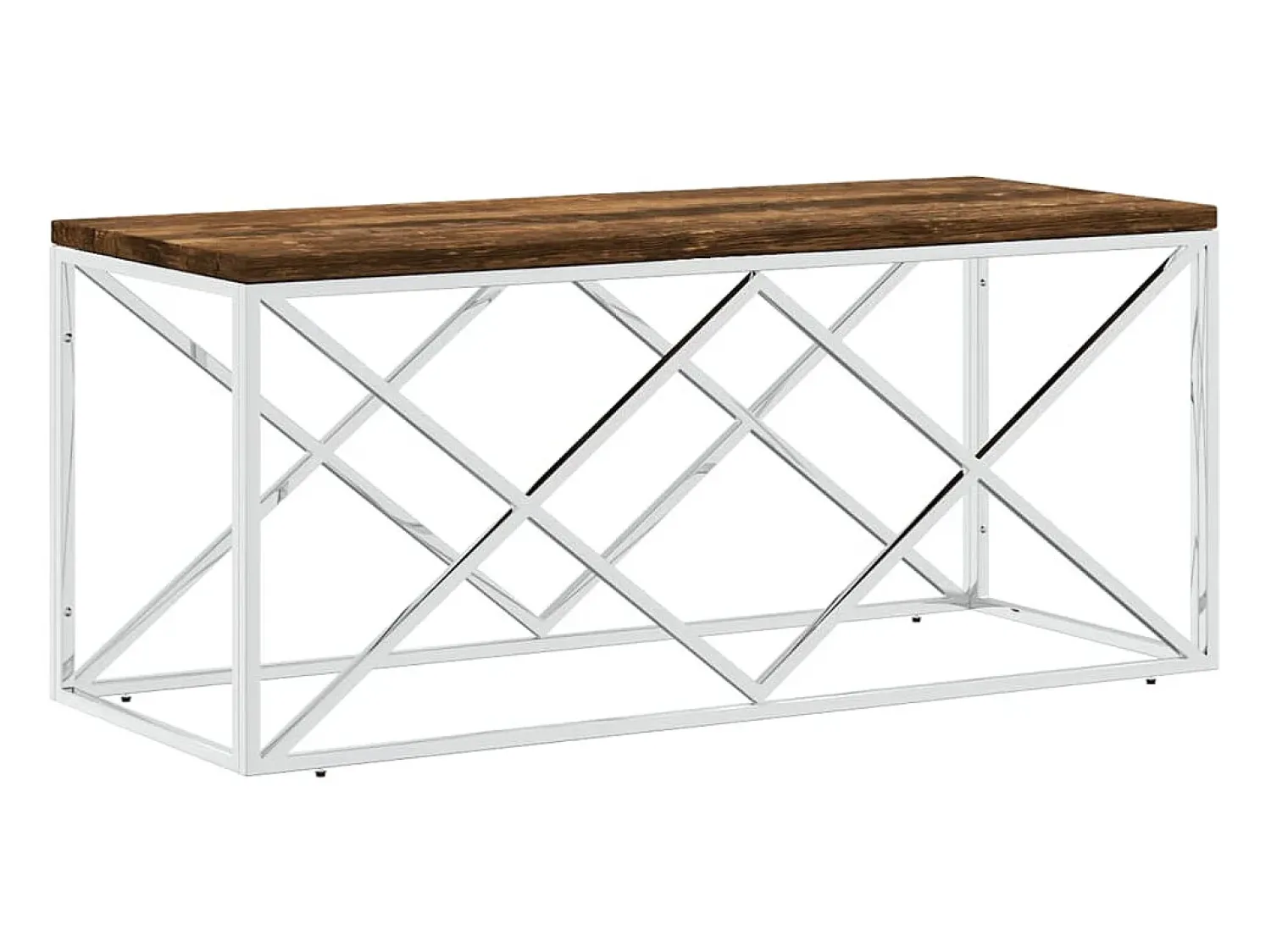 Mesa De Centro| Mesa de centro aço inoxidável e madeira recuperada maciça PT415036 Prateado