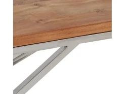 Mesa De Centro*vidaxl Mesa de centro aço inoxidável/madeira de acácia maciça Prateado