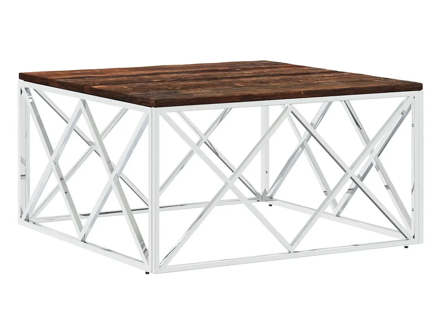 Mesa de centro aço inoxidável e madeira recuperada maciça PT325550^ Mesa De Centro