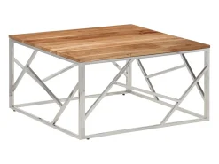 Hot vidaxl Mesa de centro aço inoxidável/madeira de acácia maciça Prateado
