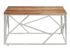 Discount Mesa de centro aço inoxidável/madeira de acácia maciça PT701023 Prateado