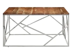 Mesa De Centro* Mesa de centro aço inoxidável/madeira de acácia maciça PT719032 Prateado