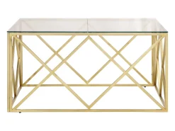 Best vidaxl Mesa de centro aço inoxidável e vidro temperado Dourado