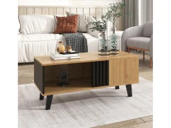 Sale Mesa de centro, aparador, cômoda com design em madeira e preto, mesa de sala de estar com gavetas, mesa lateral Natural claro