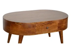Mesa De Centro| Mesa de centro arredondada em castanheiro Artisan Furniture, 2 gavetas, castanho Castanho chocolate