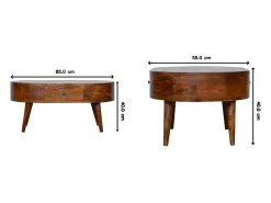 Mesa De Centro| Mesa de centro arredondada em castanheiro Artisan Furniture, 2 gavetas, castanho Castanho chocolate