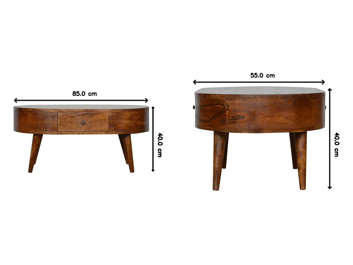 Mesa De Centro| Mesa de centro arredondada em castanheiro Artisan Furniture, 2 gavetas, castanho Castanho chocolate