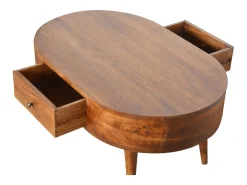 Mesa De Centro| Mesa de centro arredondada em castanheiro Artisan Furniture, 2 gavetas, castanho Castanho chocolate