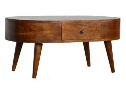 Mesa De Centro| Mesa de centro arredondada em castanheiro Artisan Furniture, 2 gavetas, castanho Castanho chocolate