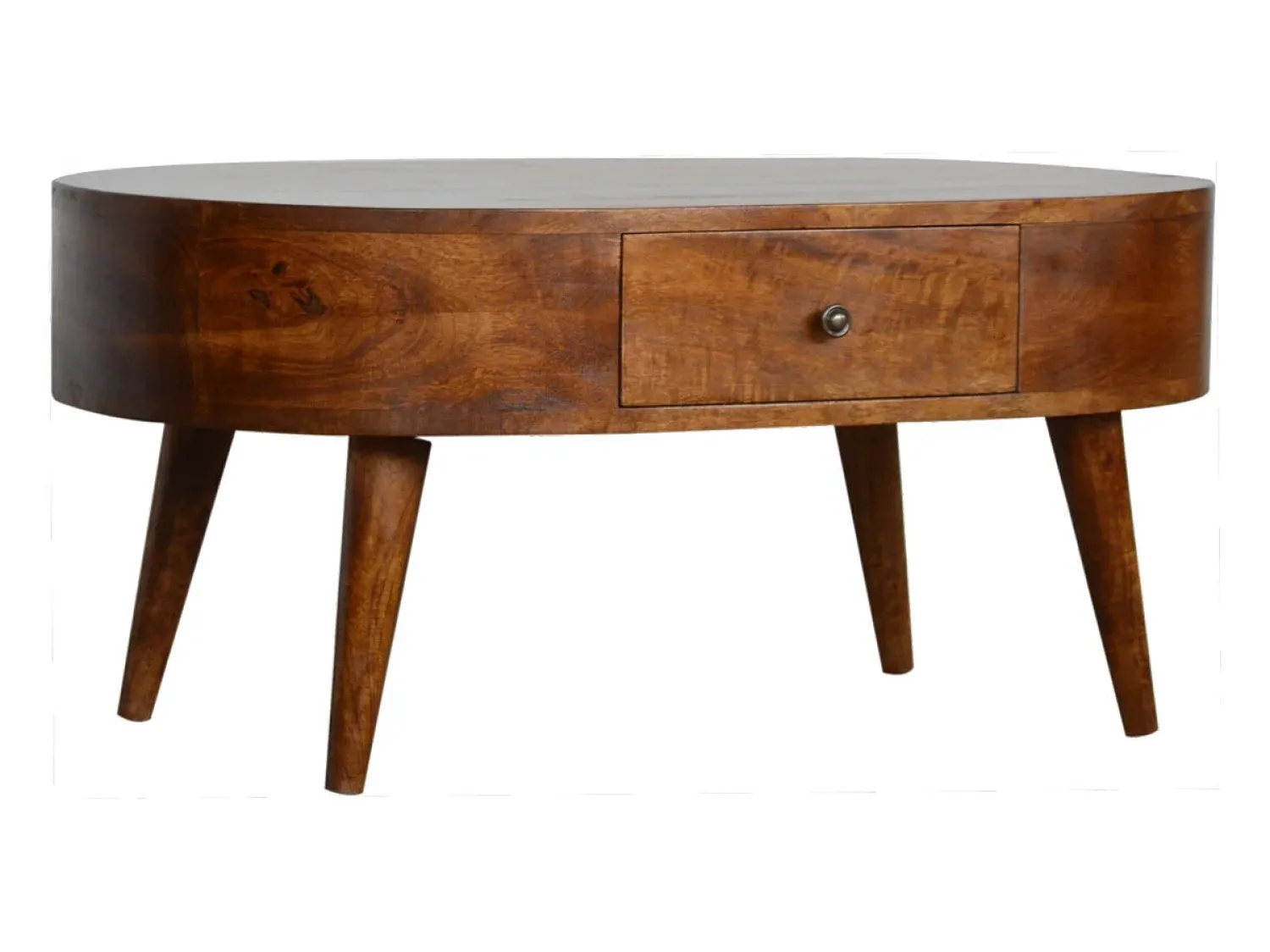 Mesa De Centro| Mesa de centro arredondada em castanheiro Artisan Furniture, 2 gavetas, castanho Castanho chocolate
