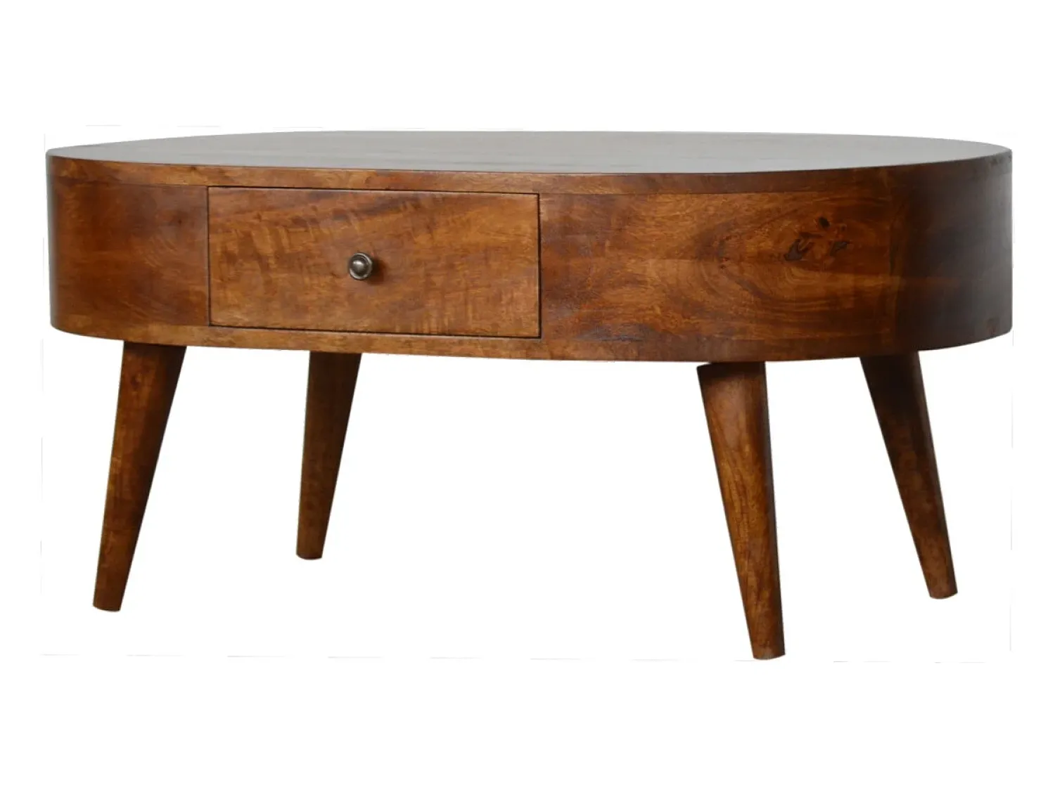 Mesa De Centro| Mesa de centro arredondada em castanheiro Artisan Furniture, 2 gavetas, castanho Castanho chocolate