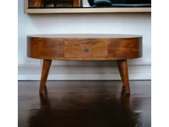 Mesa De Centro| Mesa de centro arredondada em castanheiro Artisan Furniture, 2 gavetas, castanho Castanho chocolate