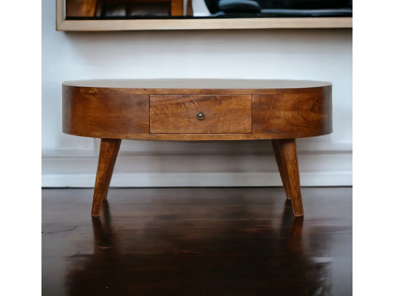 Mesa De Centro| Mesa de centro arredondada em castanheiro Artisan Furniture, 2 gavetas, castanho Castanho chocolate