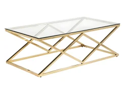 Mesa De Centro|Vente-unique Mesa de centro Art Déco em vidro temperado e aço. Acabamento dourado. CHARLOTTE Transparente / Dourado