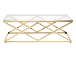 Mesa De Centro|Vente-unique Mesa de centro Art Déco em vidro temperado e aço. Acabamento dourado. CHARLOTTE Transparente / Dourado
