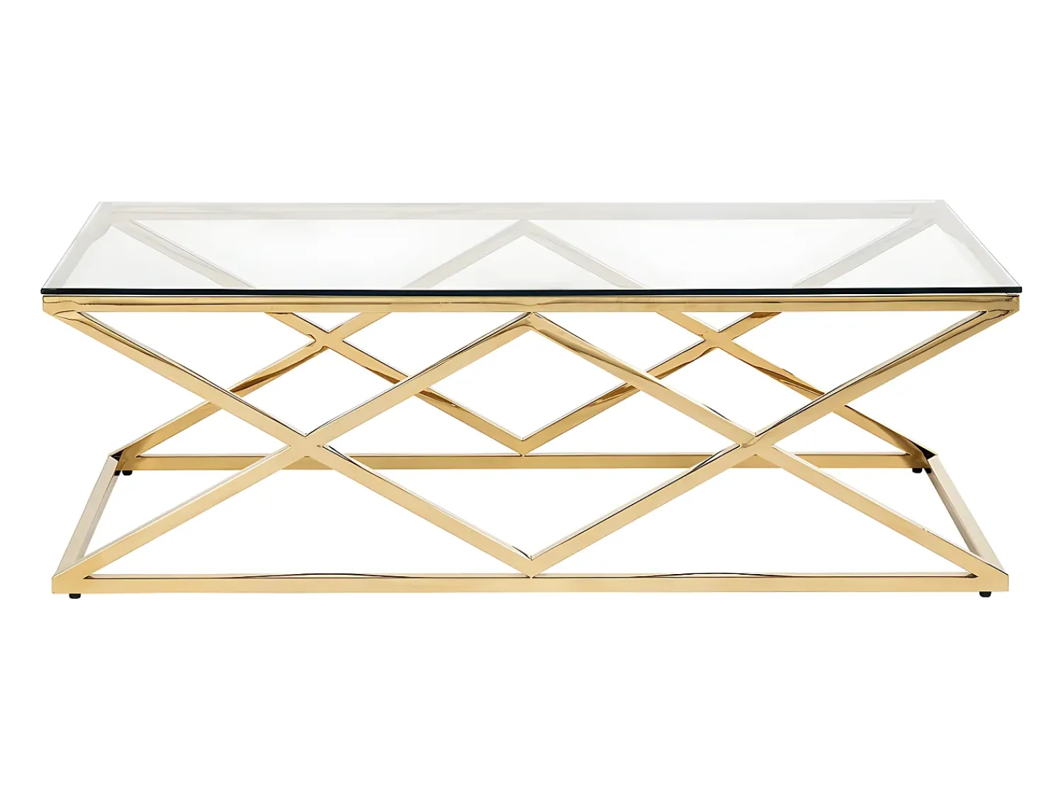 Mesa De Centro|Vente-unique Mesa de centro Art Déco em vidro temperado e aço. Acabamento dourado. CHARLOTTE Transparente / Dourado