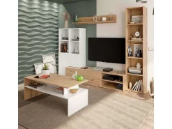 Mesa de Centro Artik Lyra Oak Nody White 108x43 cm^ Mesa De Centro