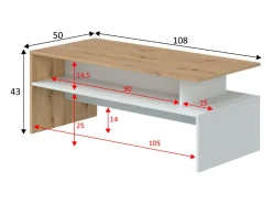 Mesa de Centro Artik Lyra Oak Nody White 108x43 cm^ Mesa De Centro