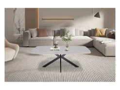 Meublorama Mesa de Centro ARVENA – Mesa de Centro Retangular 130x70 cm – Pedra Cinza & Metal – Design Contemporâneo e Refinado^ Mesa De Centro