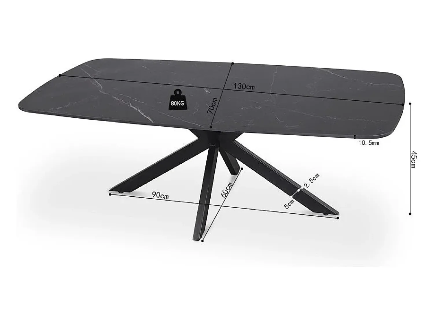Mesa De Centro|Meublorama Mesa de Centro ARVENA – Mesa de Centro Retangular 130x70 cm – Pedra Preta & Metal – Design Elegante e Contemporâneo Preto