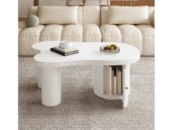 Mesa De Centro|Merax Mesa de centro assimétrica - 100 x 60 x 37 cm - com armazenamento - elegante e robusta - MDF - branca Branco