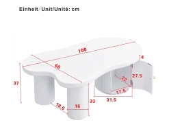 Mesa De Centro|Merax Mesa de centro assimétrica - 100 x 60 x 37 cm - com armazenamento - elegante e robusta - MDF - branca Branco