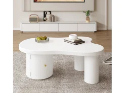 Mesa De Centro|Merax Mesa de centro assimétrica - 100 x 60 x 37 cm - com armazenamento - elegante e robusta - MDF - branca Branco