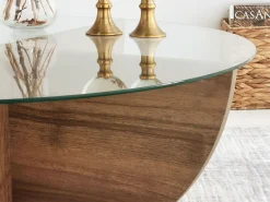 Outlet Vente-unique Mesa de centro AYSUN em vidro temperado - tons escuro natural e transparente. Transparente / Natural escuro
