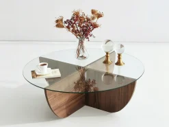 Outlet Vente-unique Mesa de centro AYSUN em vidro temperado - tons escuro natural e transparente. Transparente / Natural escuro