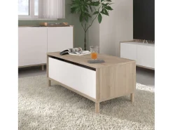 New Mesa de centro Azzaro, sala de estar, tampo elevatório, melamina de carvalho japonês, 110x44x50 cm Branco